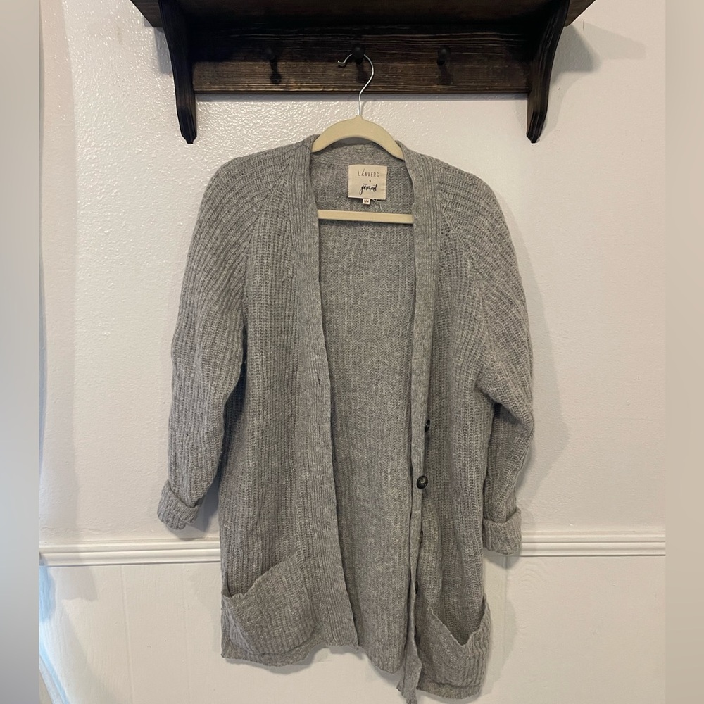 Lenver’s Made in Spain 100% Spanish wool handspun grey cardigan NWOT